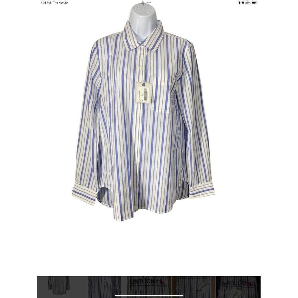 NWT UNTUCKit Women's Pinot Perse Wide Stripe Long Sleeve Button Up Shirt Size 16